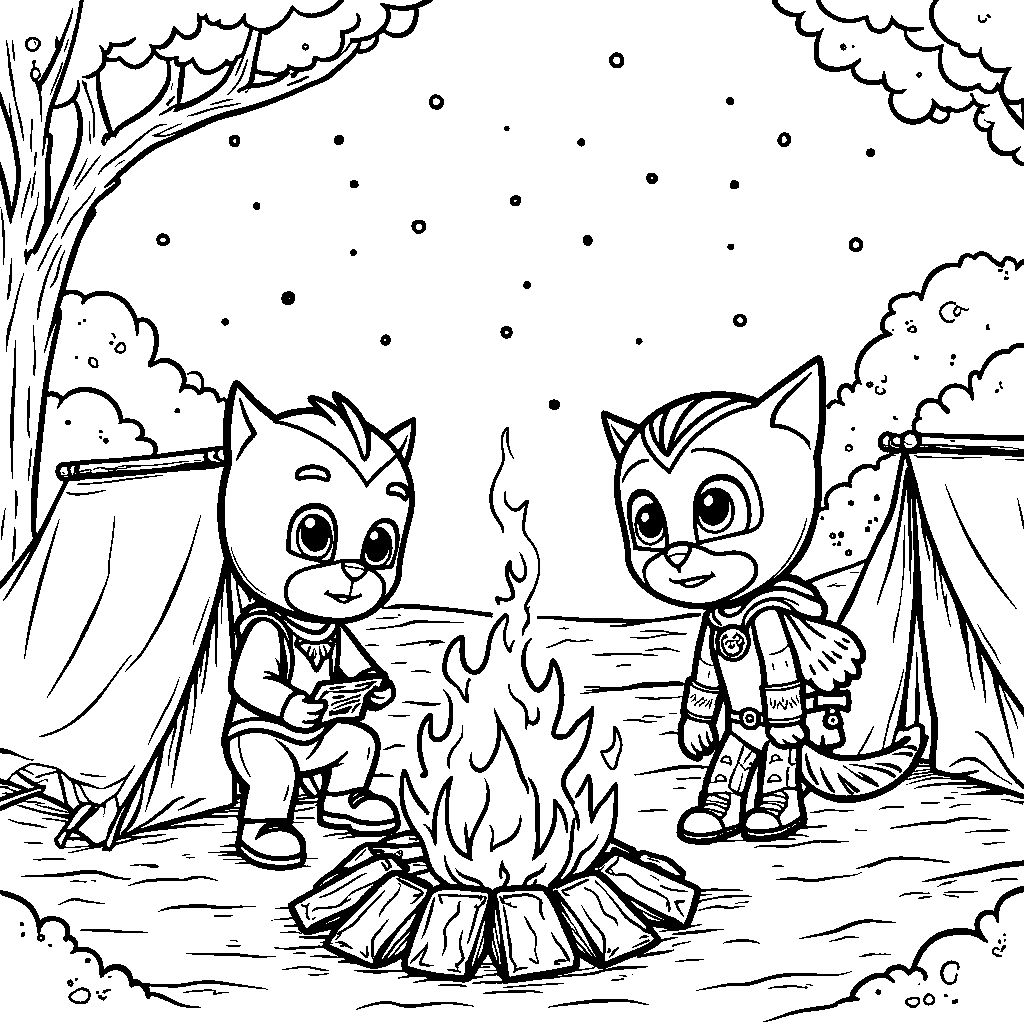 PJ Masks on a camping trip under the stars