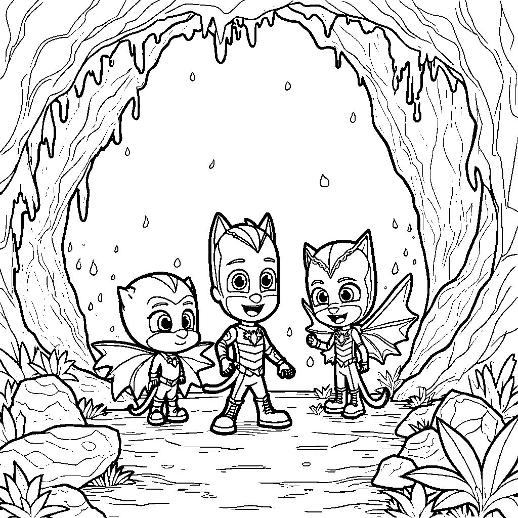 The PJ Masks exploring a secret cave