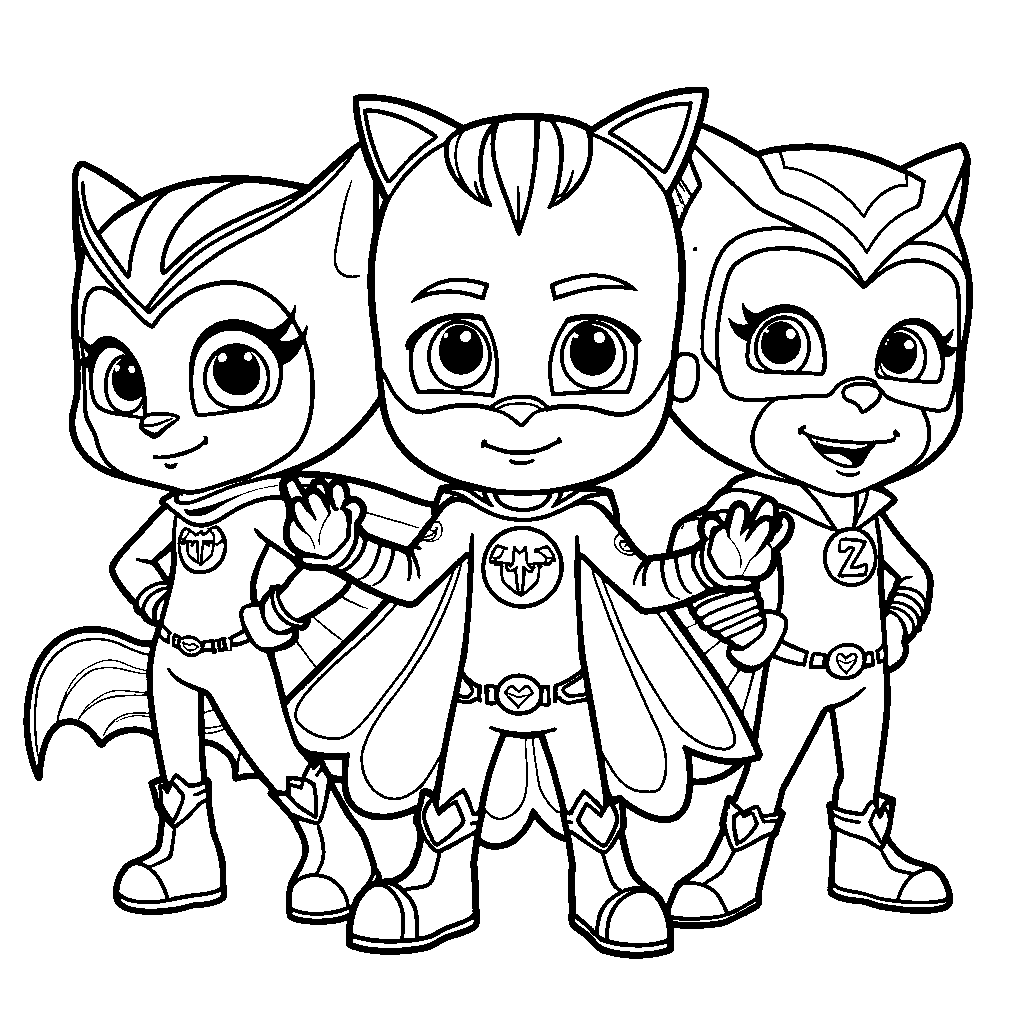 The PJ Masks team striking a superhero pose together