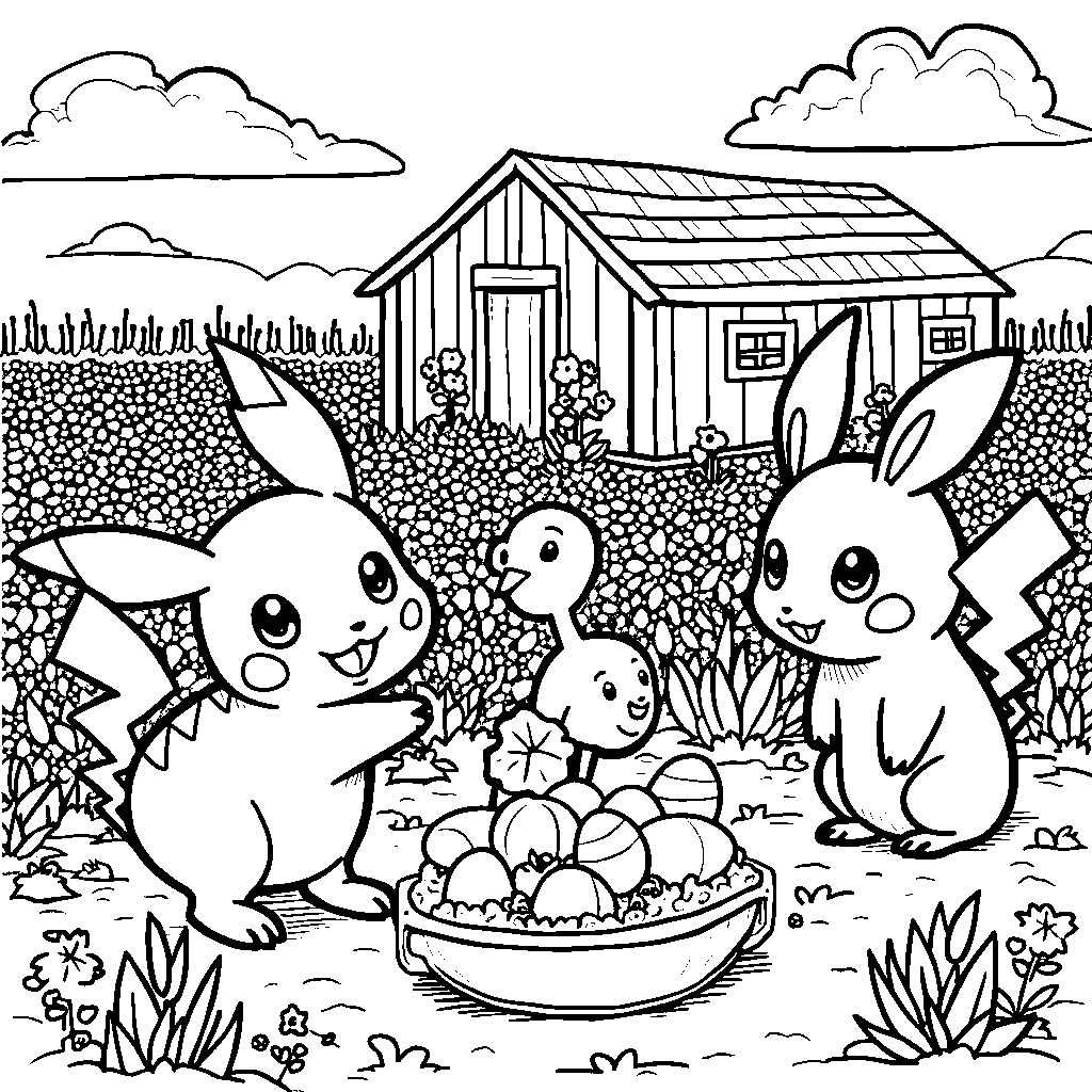 A Pokémon farm with Pokémon helping with chores