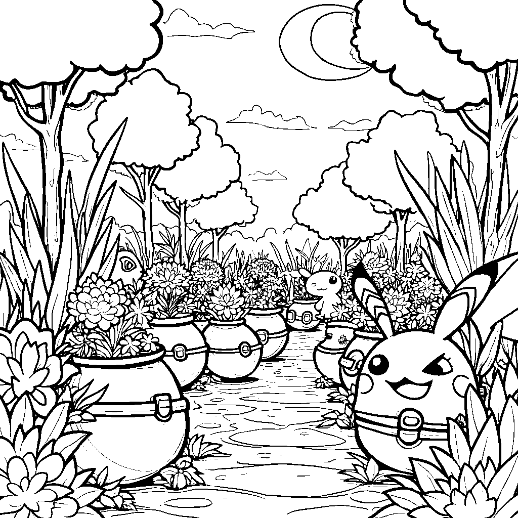 A Pokémon garden with Poké Balls as planters