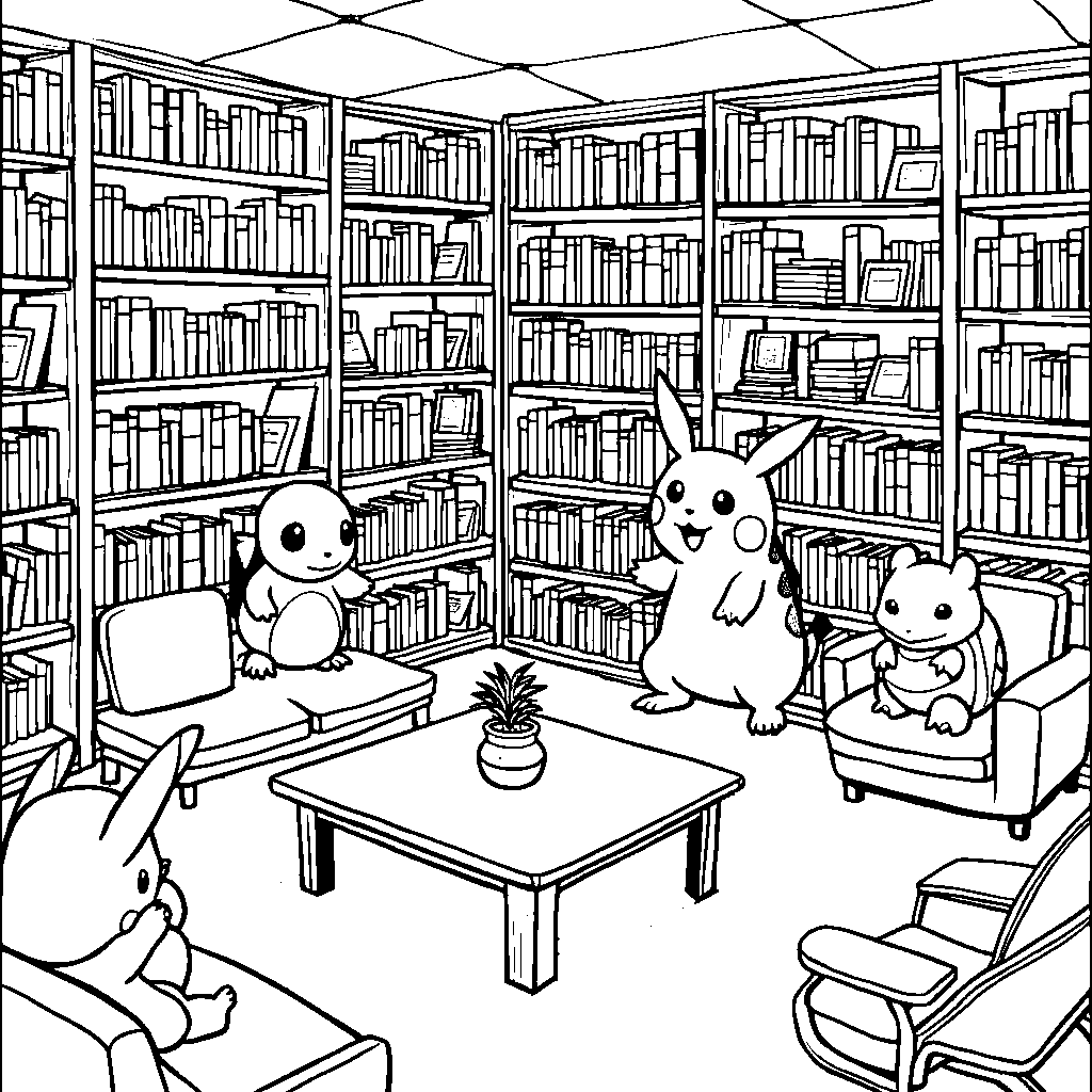 A Pokémon library with books about Pokémon