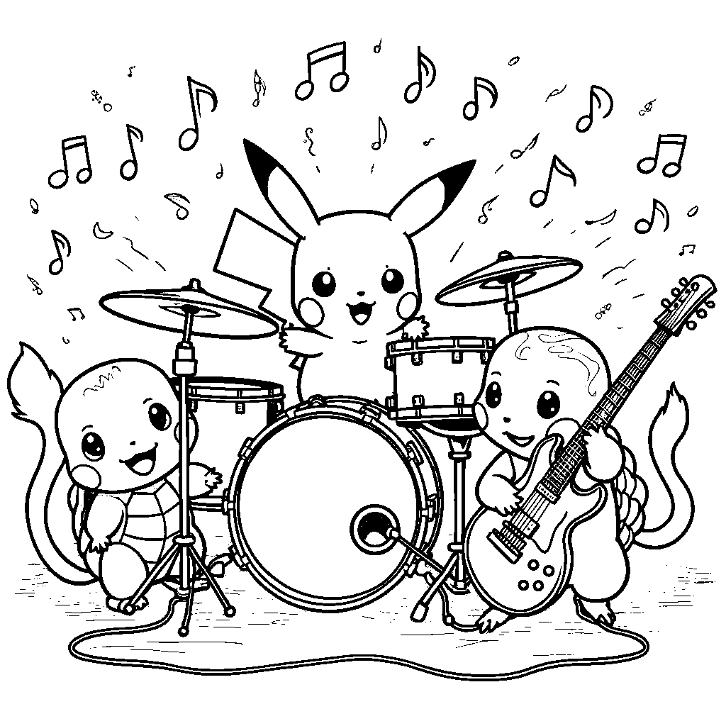 Pikachu and friends playing musical instruments