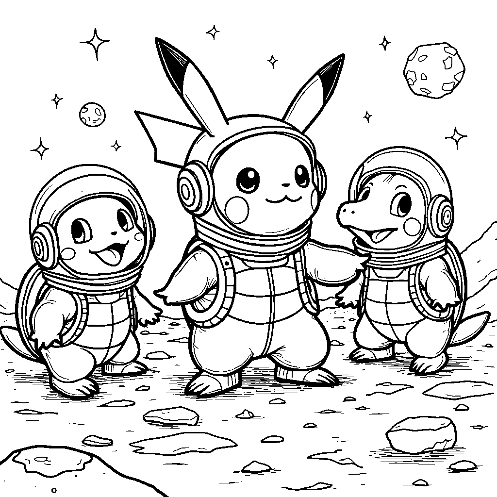 Pokémon in space suits exploring the moon