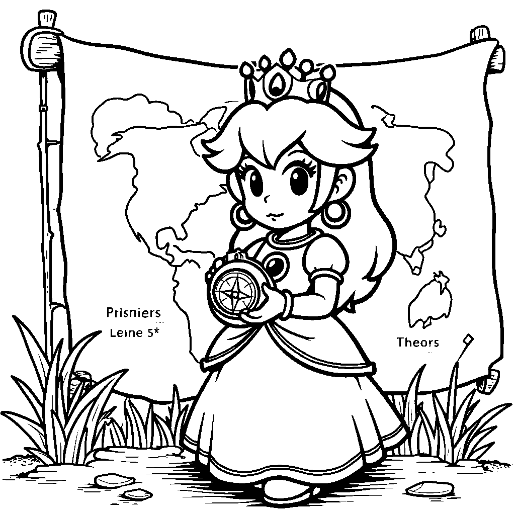 Princess Peach holding a compass and exploring