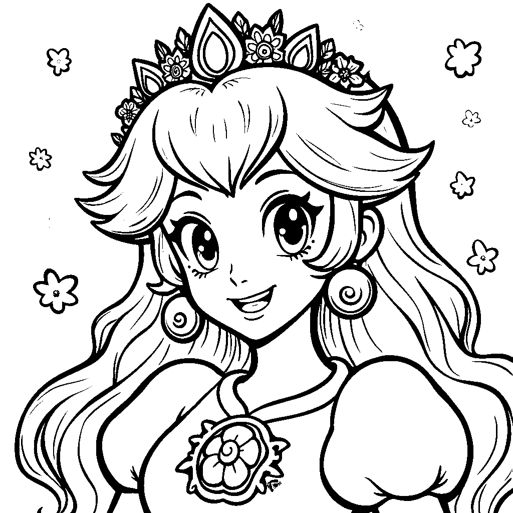 Princess Peach wearing a crown made of flowers