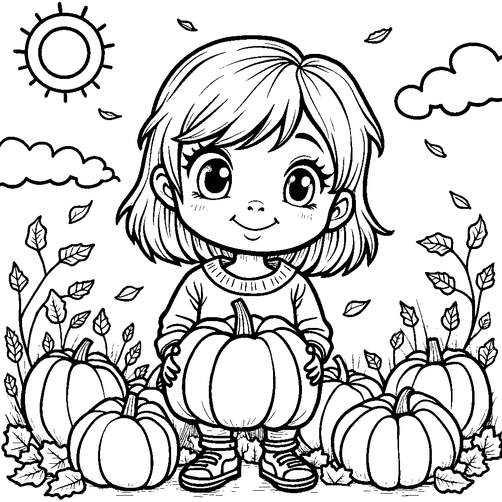 A pumpkin being held by a happy kid