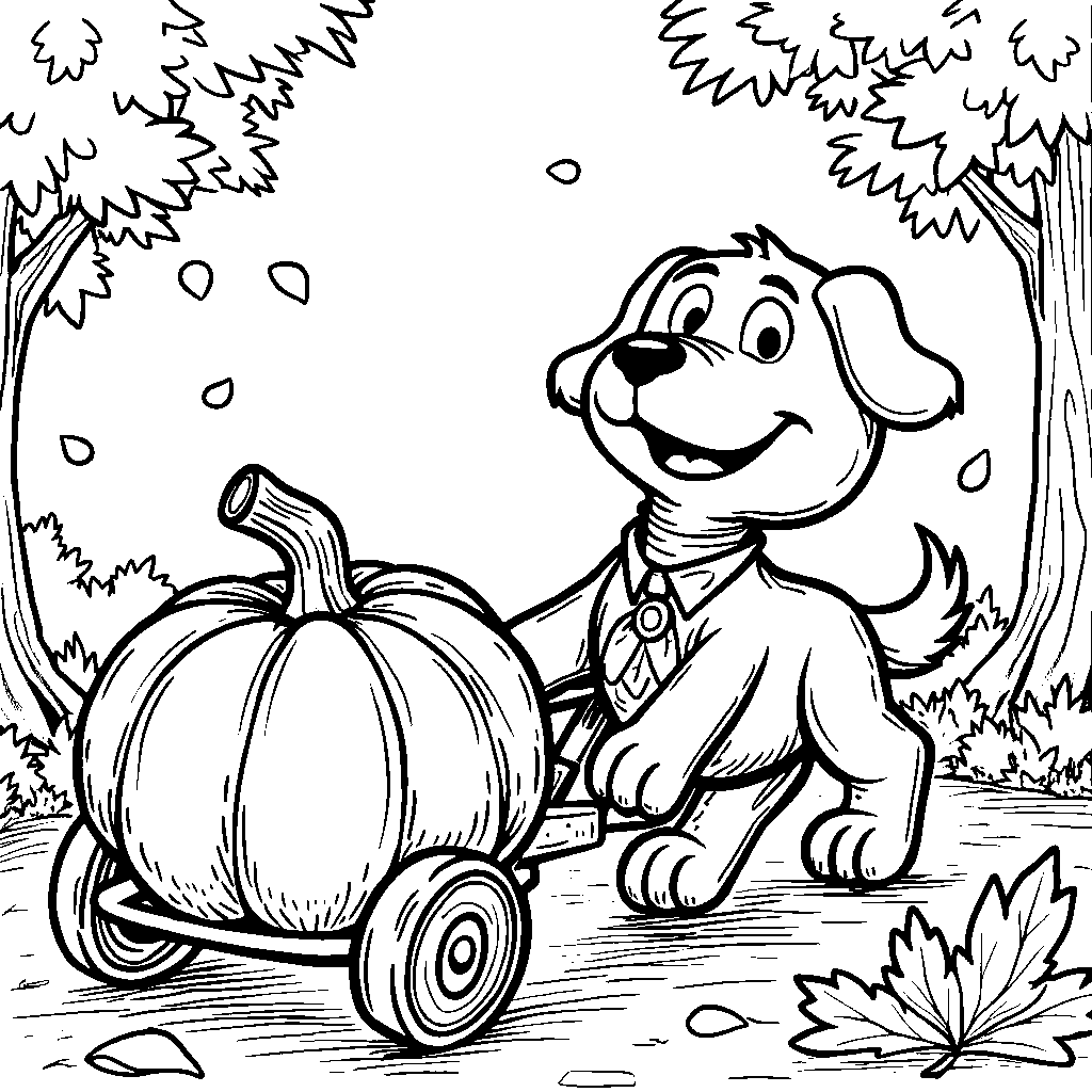 a pumpkin being pulled by a happy dog