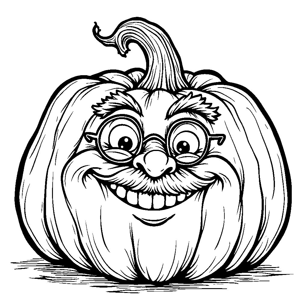 A pumpkin with a face that looks like a grandpa