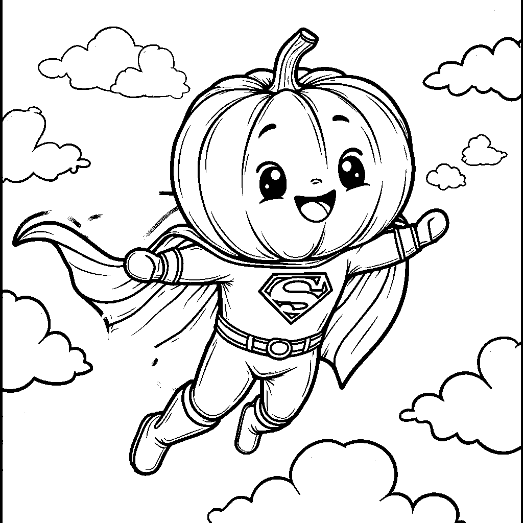 A pumpkin with a superhero cape flying