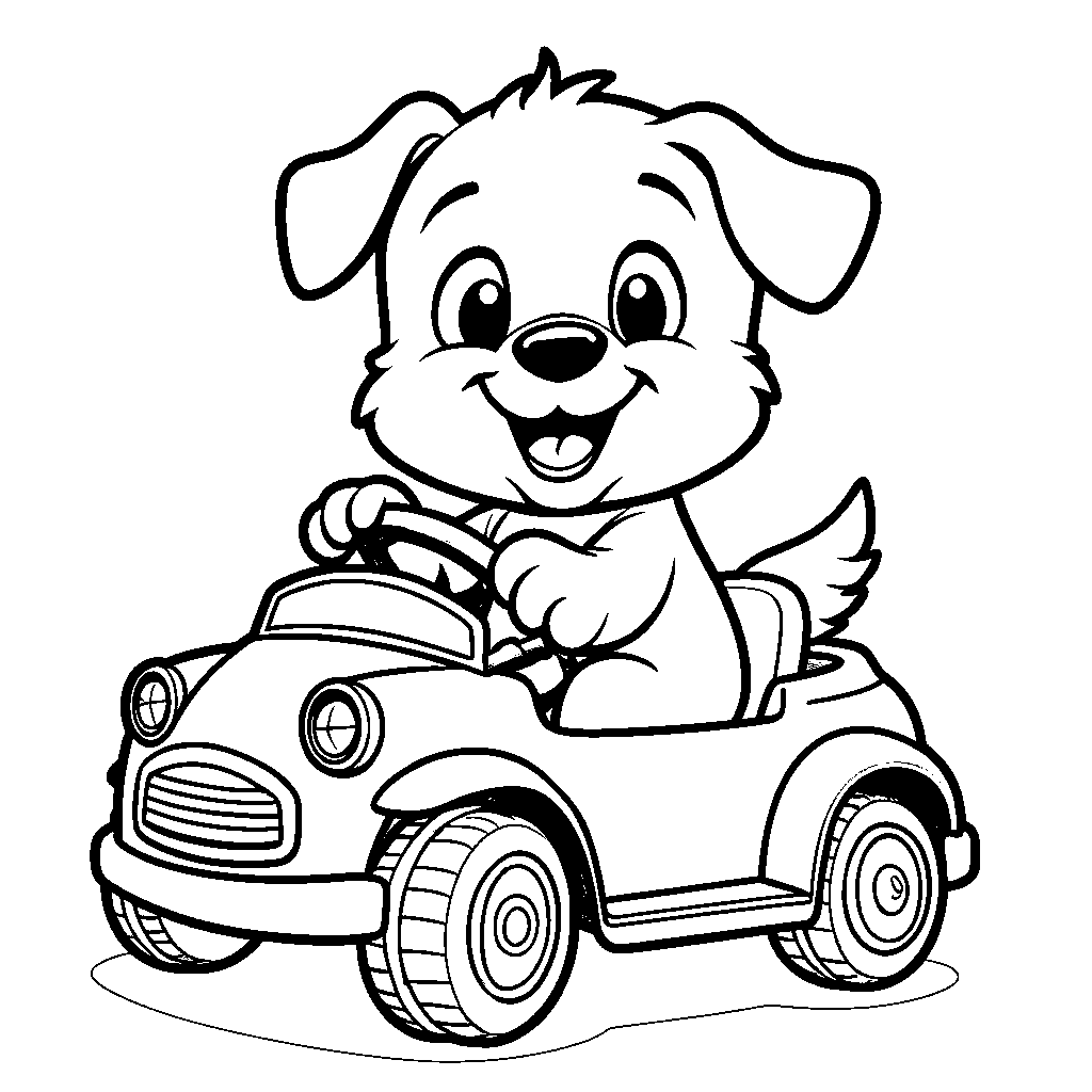 Puppy driving a toy car