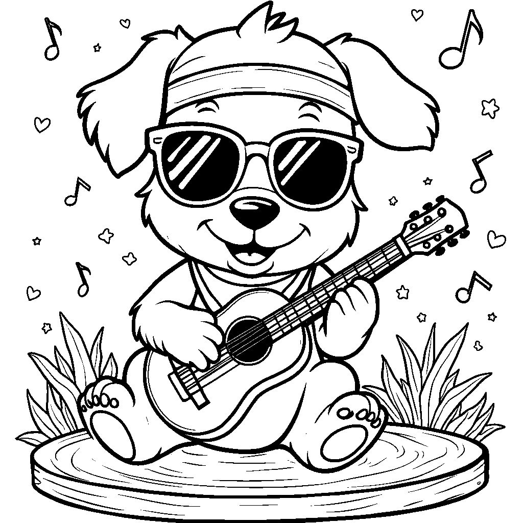 Puppy playing the guitar