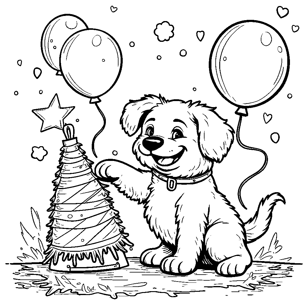 Puppy playing with a pinata