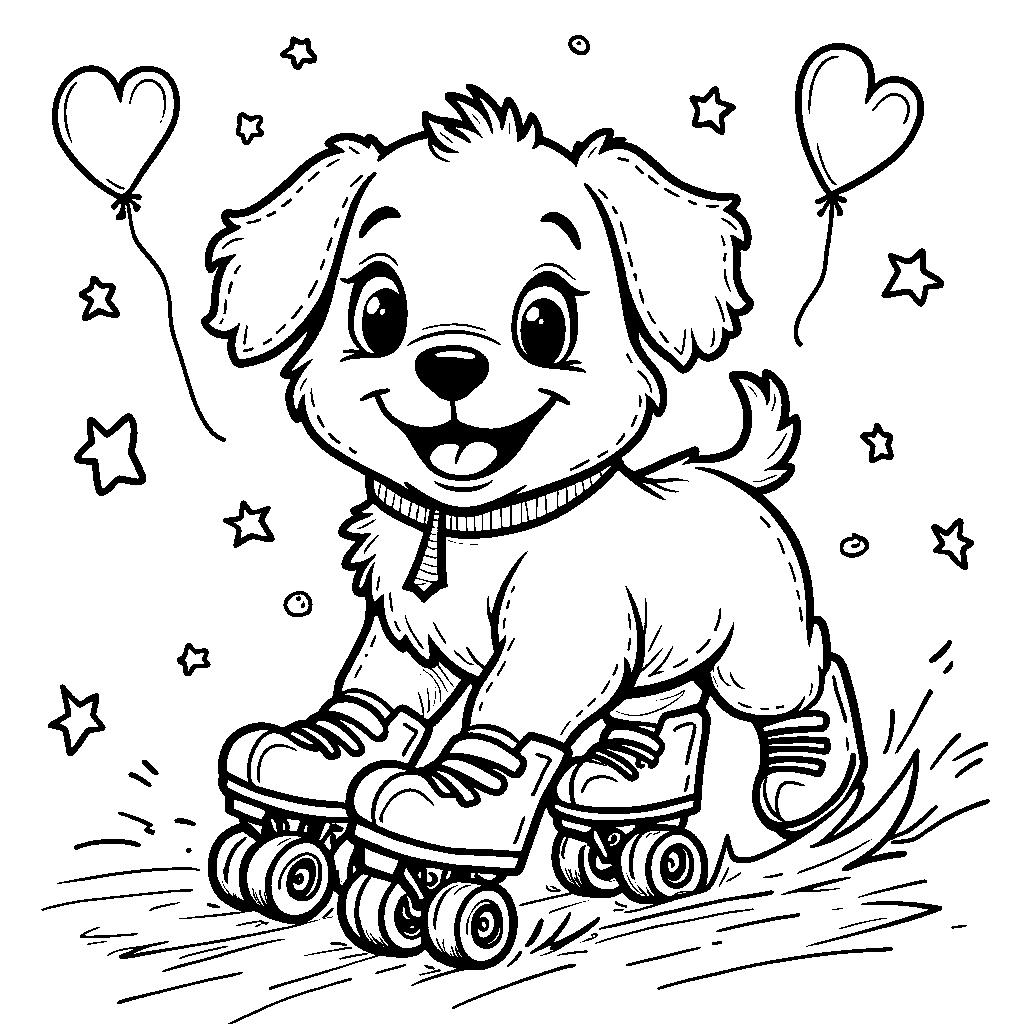 Puppy wearing a pair of roller skates