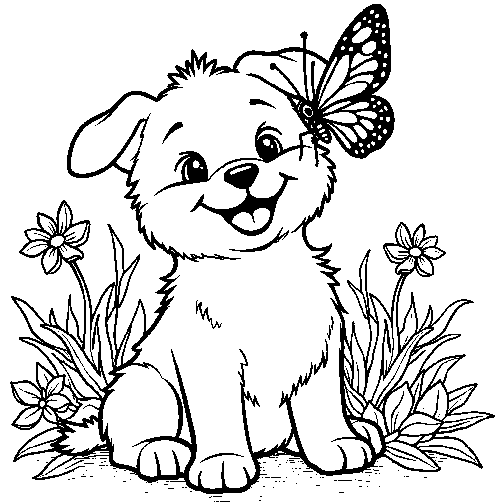 Puppy with a butterfly on its nose