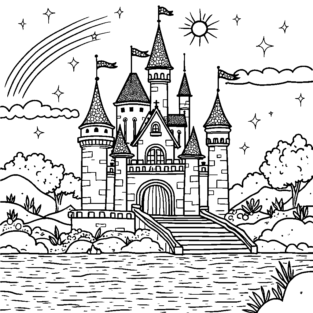 A Rainbow-Colored Castle with a Sparkly Moat