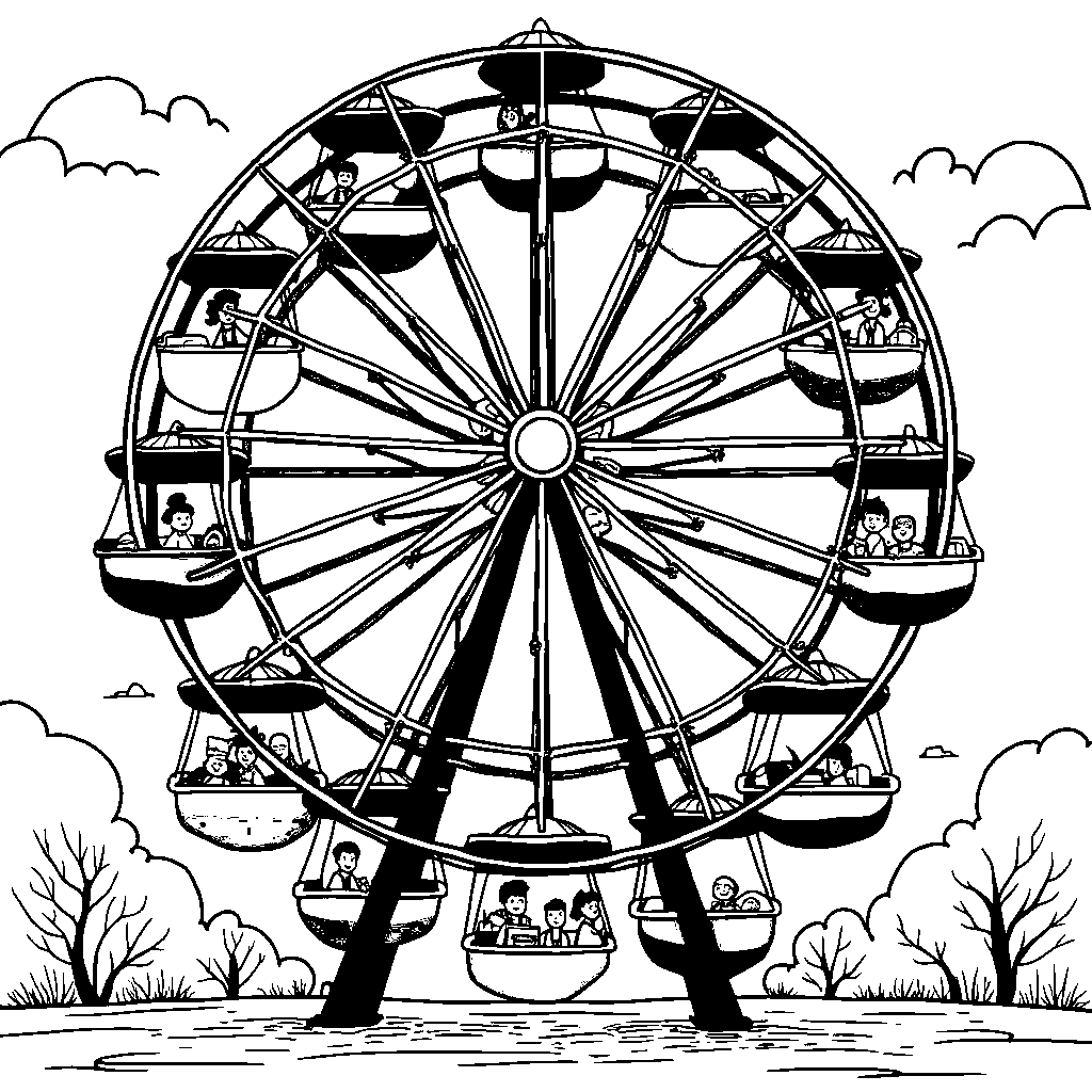 A Rainbow-Colored Ferris Wheel Spinning High