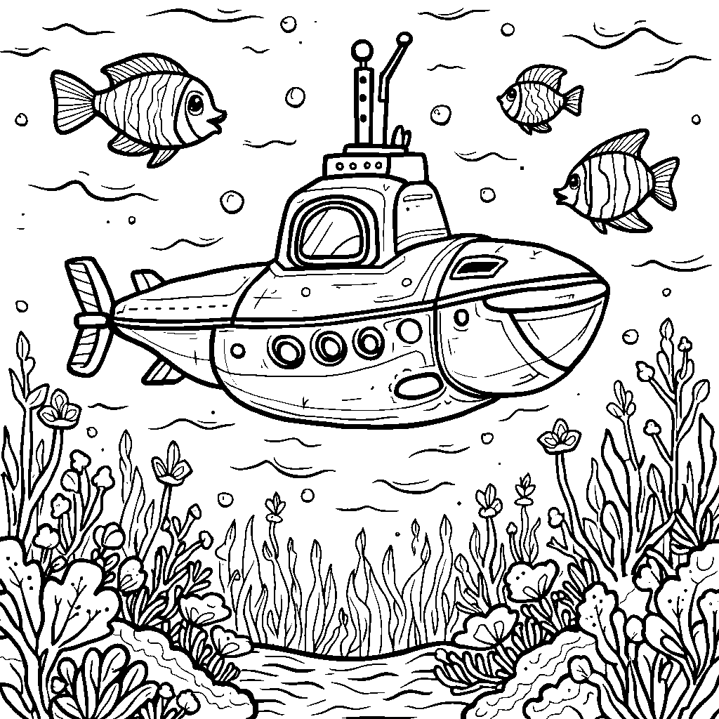 A Rainbow-Colored Submarine Exploring the Ocean