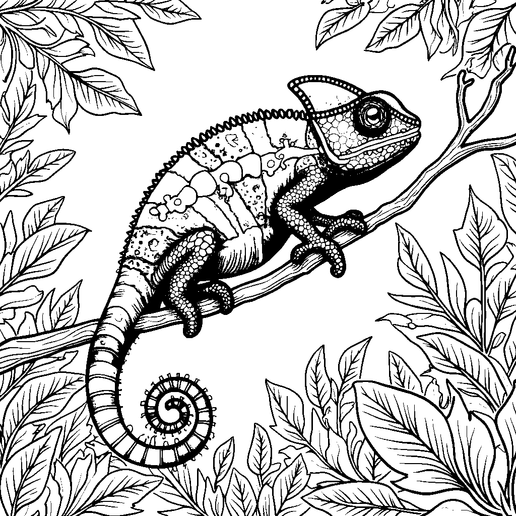 Rainbow Chameleon Changing Colors in the Forest