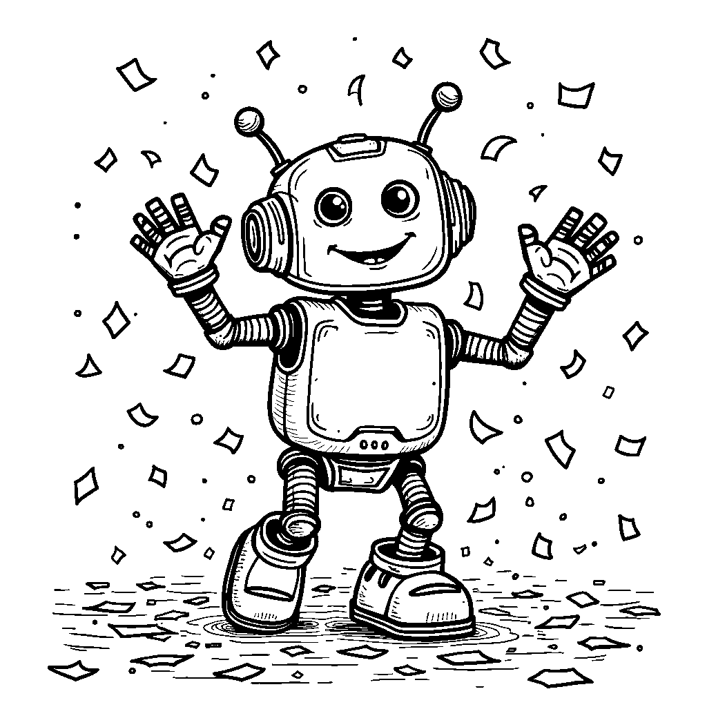 Rainbow Robot Dancing with Confetti