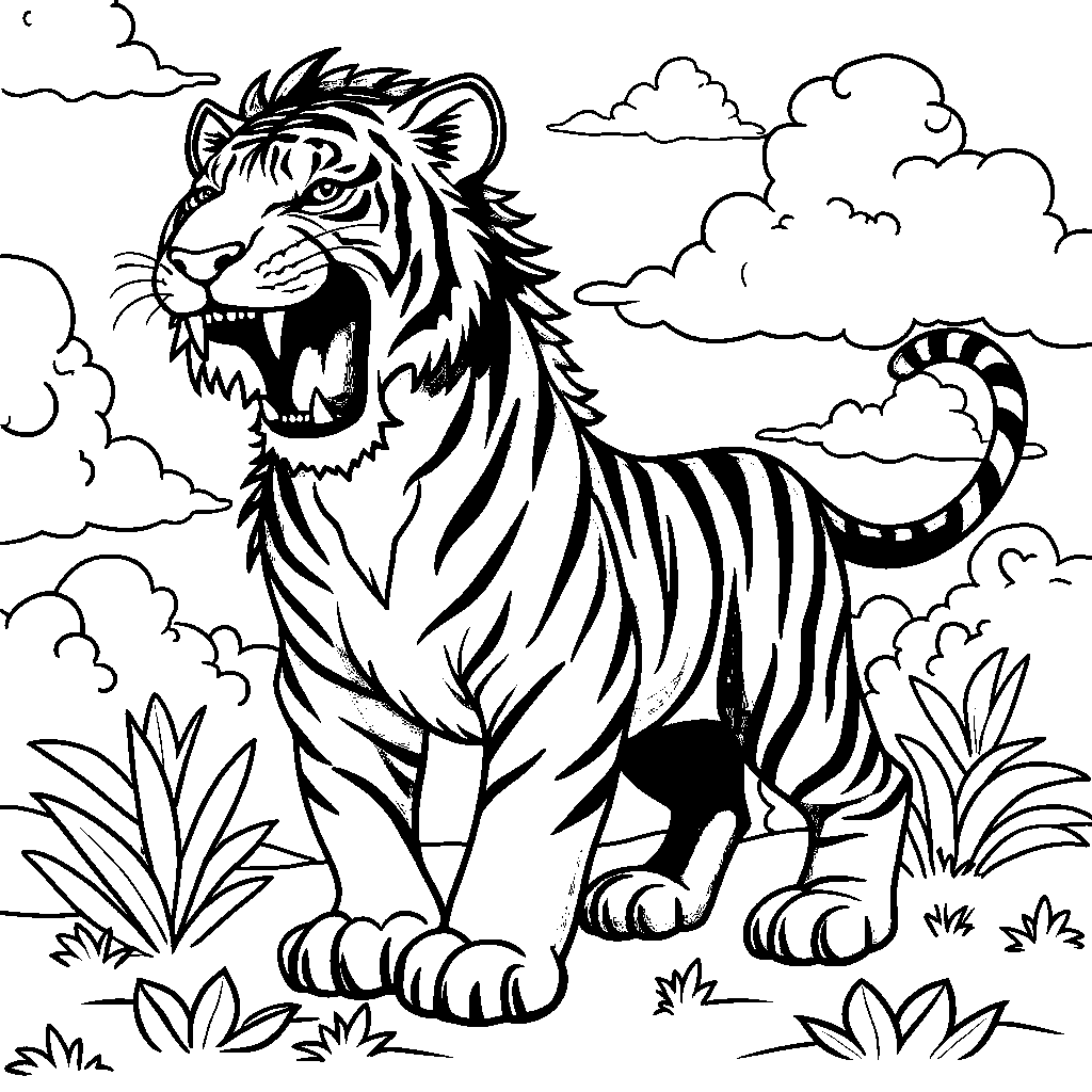 Rainbow Tiger Roaring with a Colorful Mane