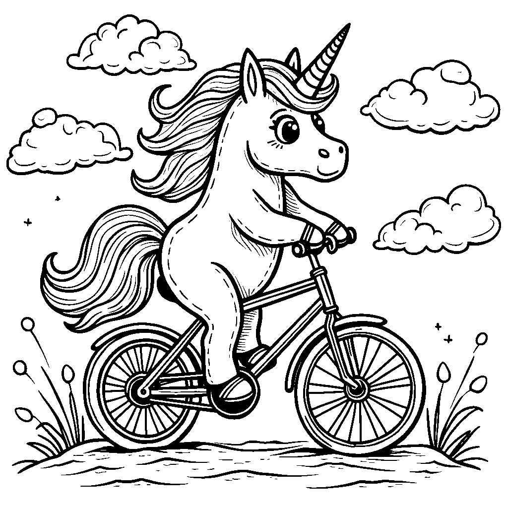 Unicorn Riding a Rainbow-Colored Bike