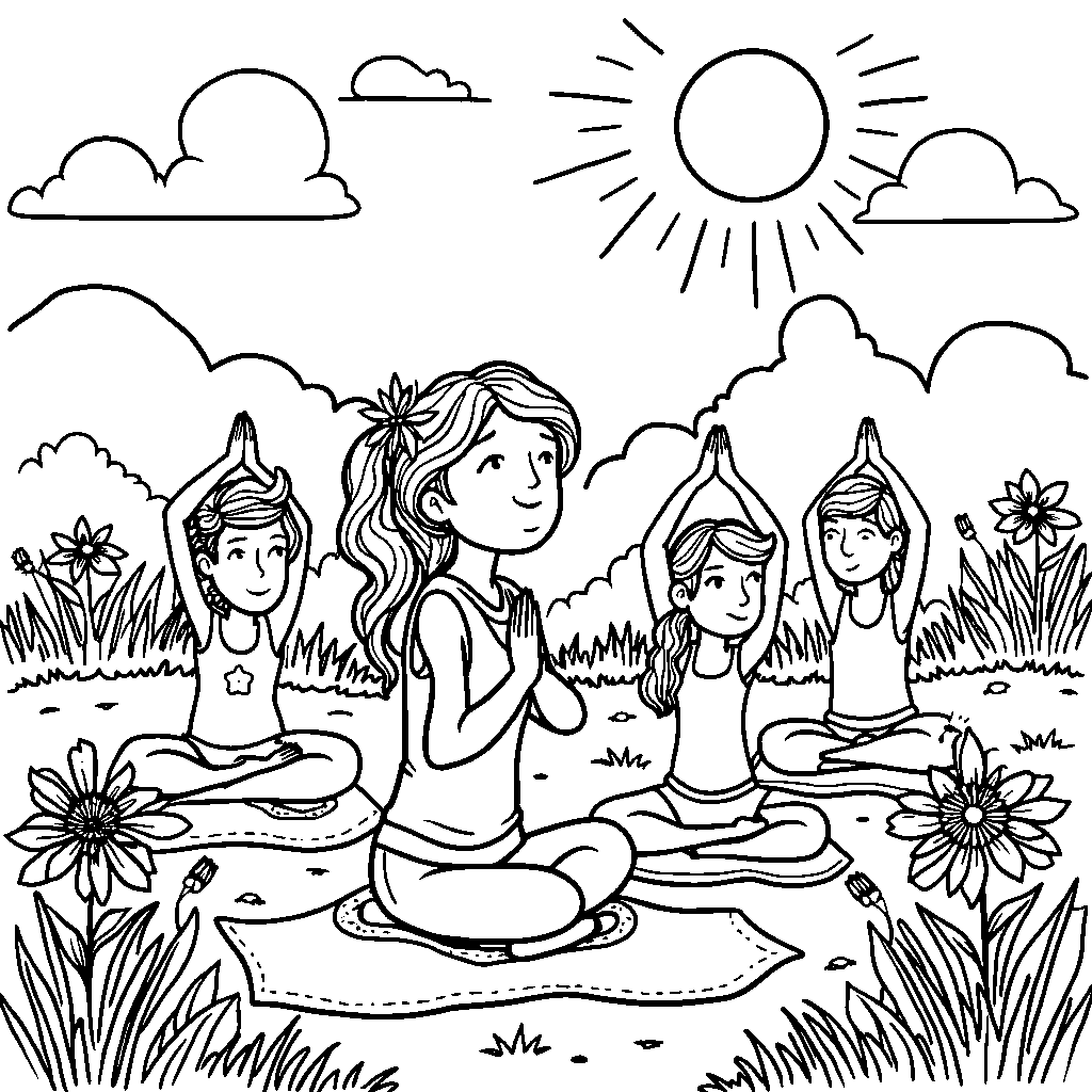 A peaceful scene of Rainbow High characters having a yoga class