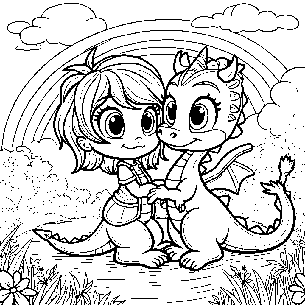 A Rainbow High character and a friendly dragon playing together