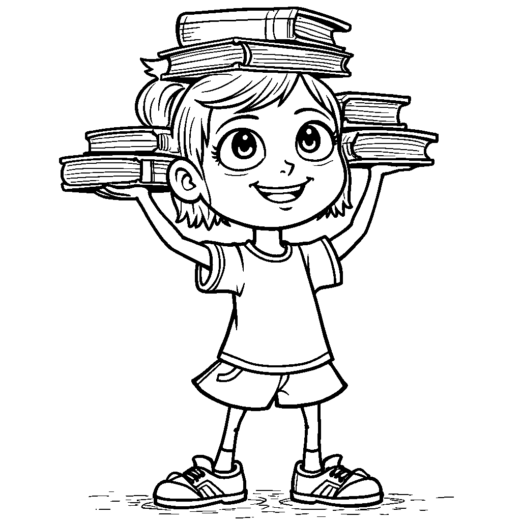 A Rainbow High character balancing books on their head in a funny pose