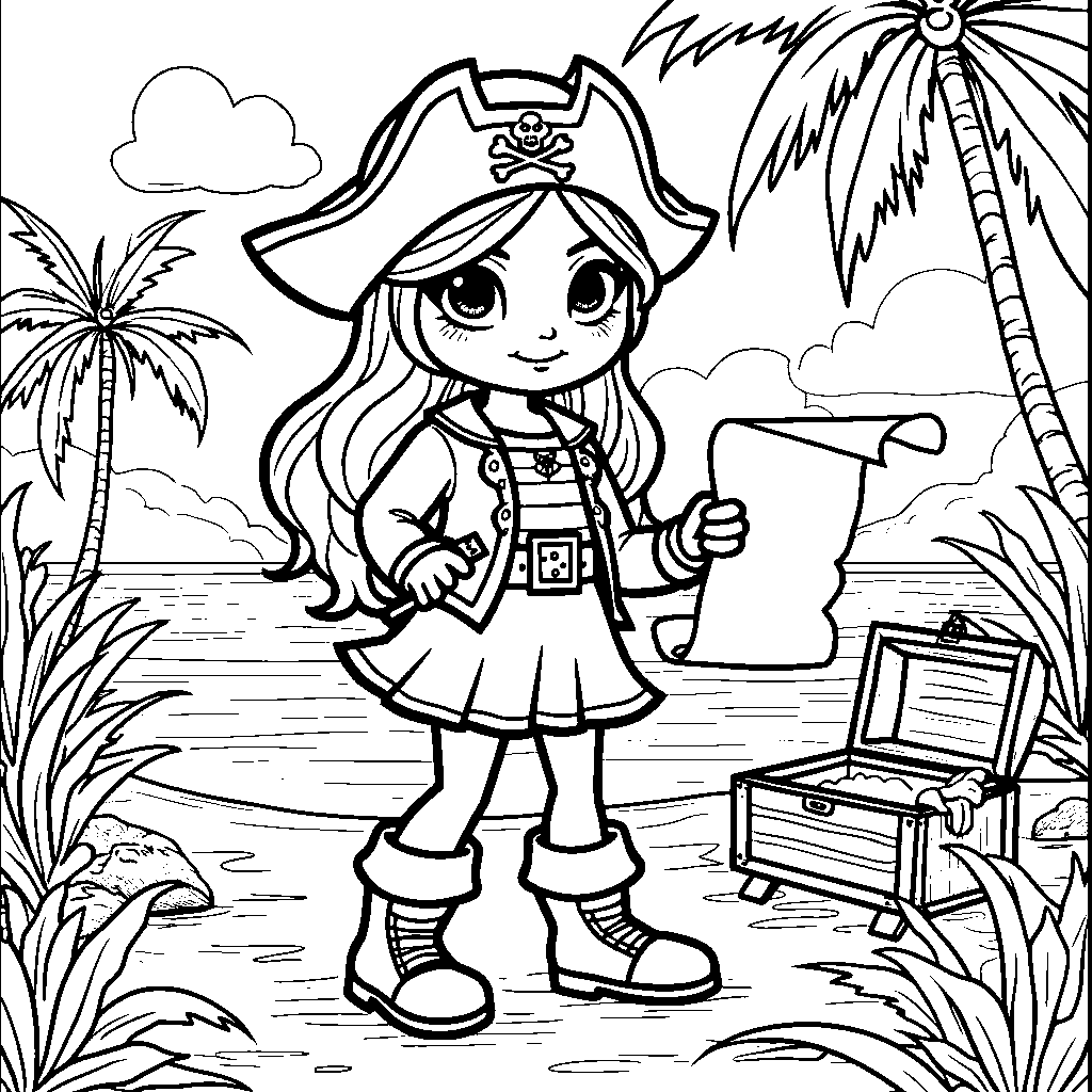 A Rainbow High character dressed as a pirate searching for treasure