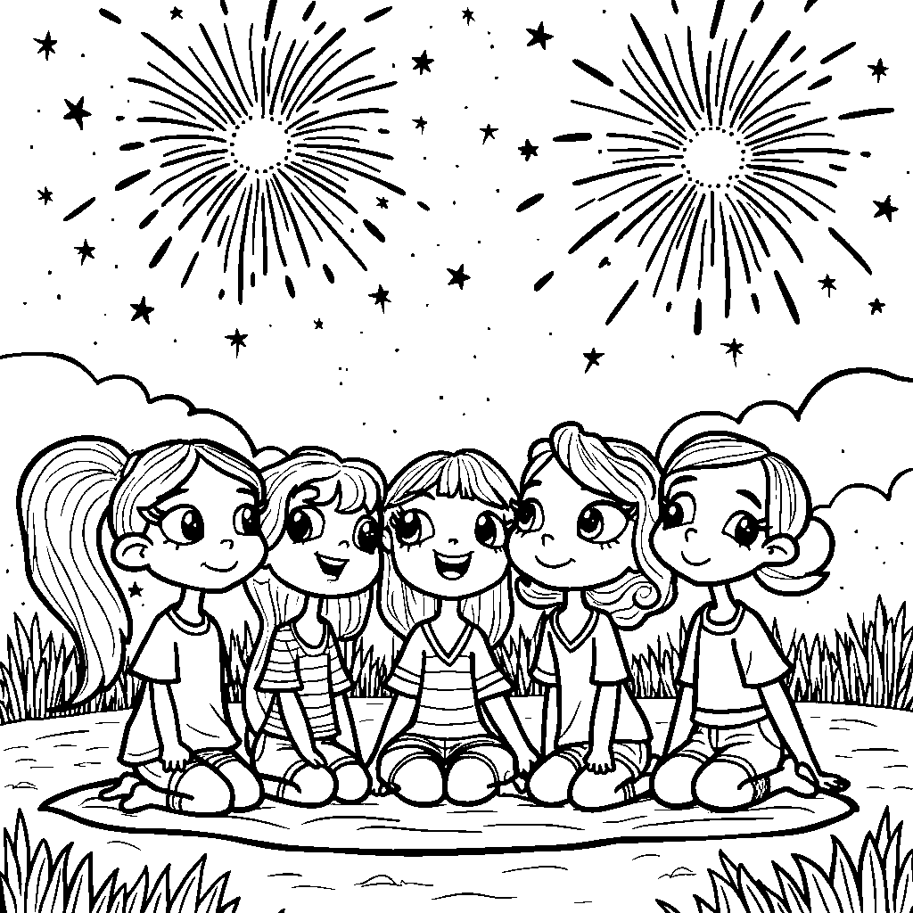 Rainbow High Friends Watching Fireworks on a Summer Night