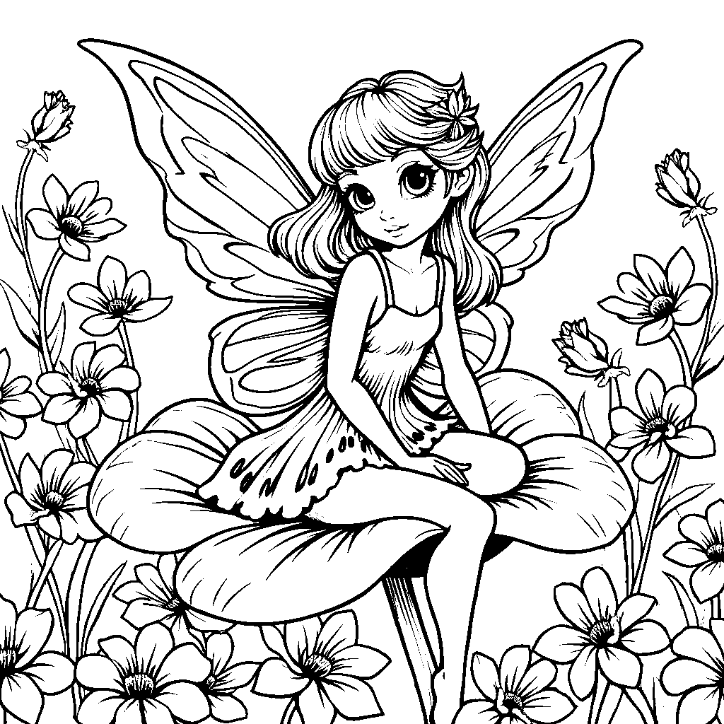 A fairy sitting on a rose petal