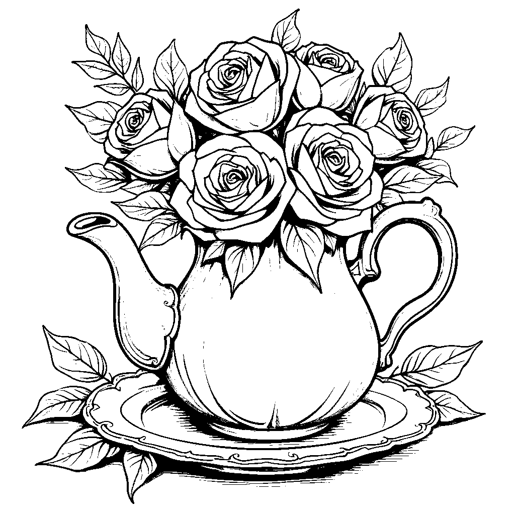 A rose bouquet in a teapot