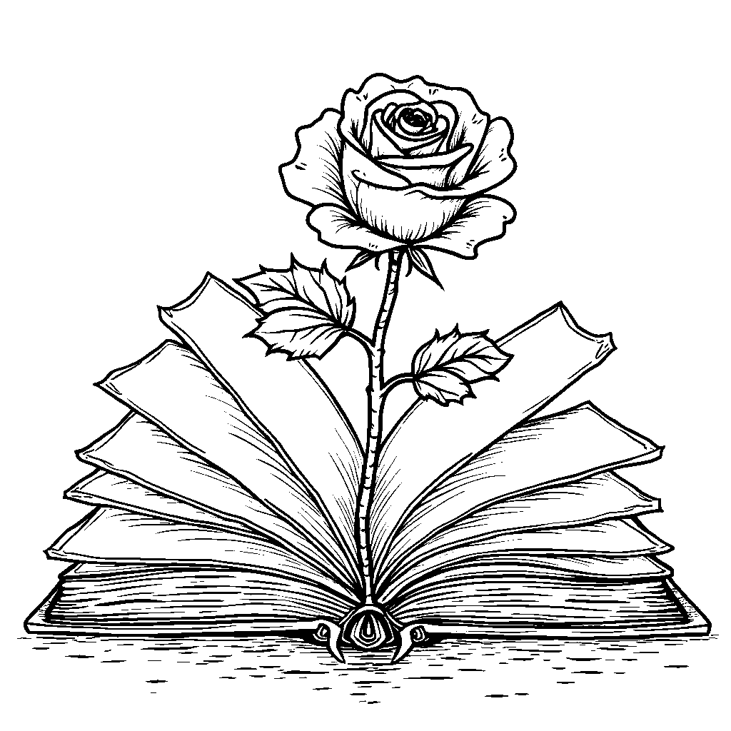 A rose growing out of a book