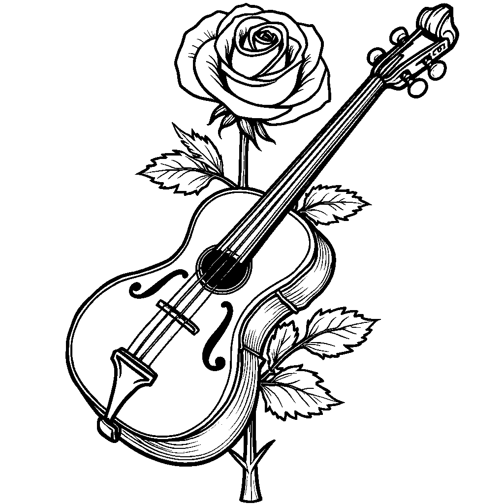 A rose growing out of a musical instrument