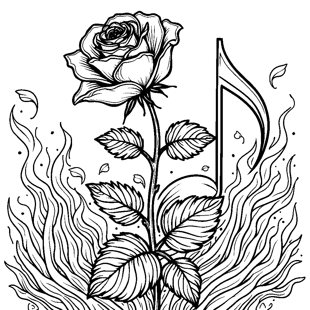 A rose growing out of a musical note