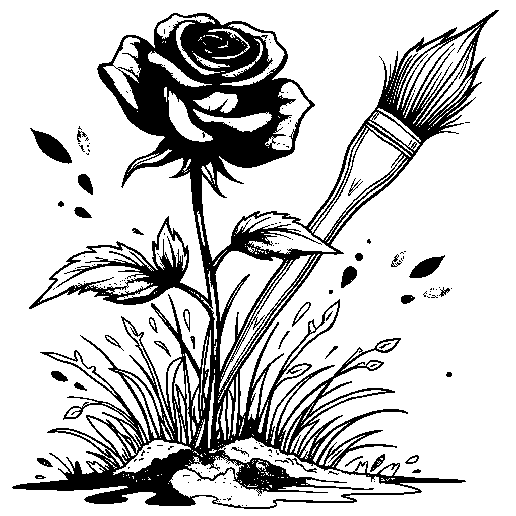 A rose growing out of a paintbrush