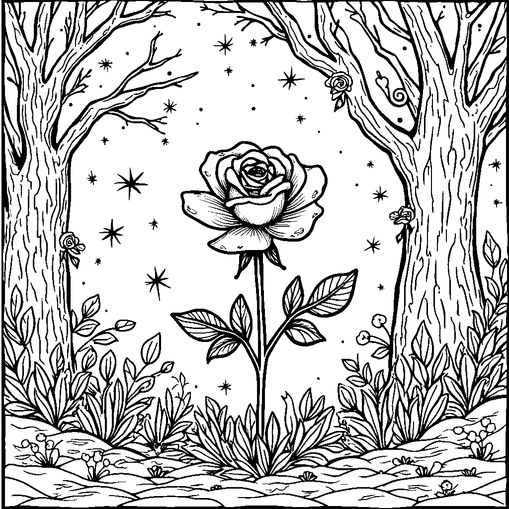 A rose in a magical forest