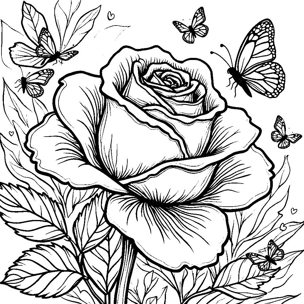 A rose surrounded by butterflies