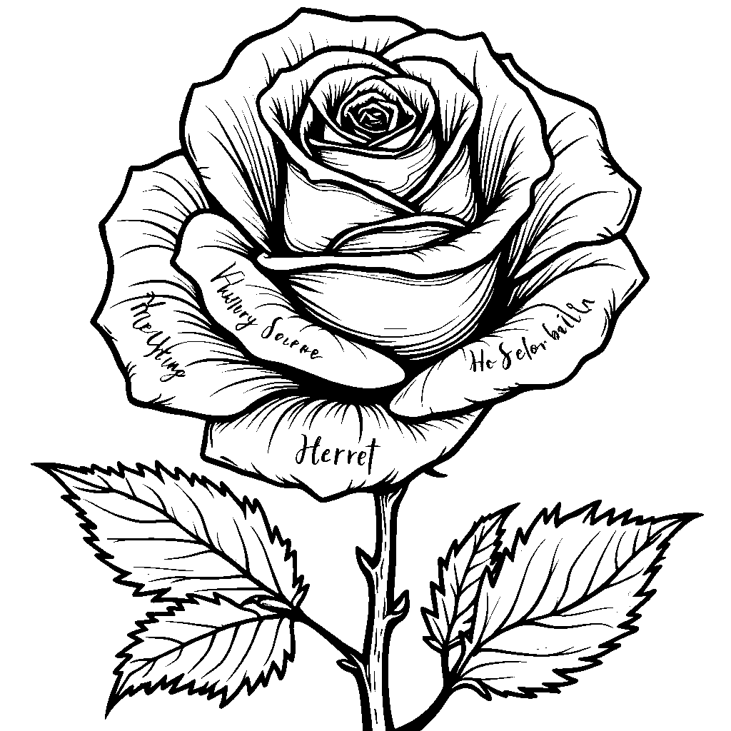 A rose with a secret message written on its petals