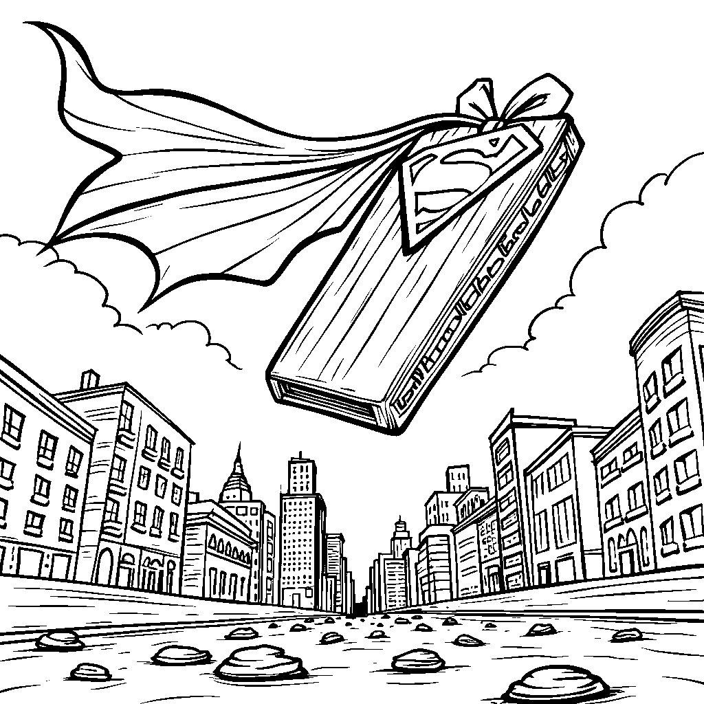 A chocolate bar with a superhero cape flying through the air