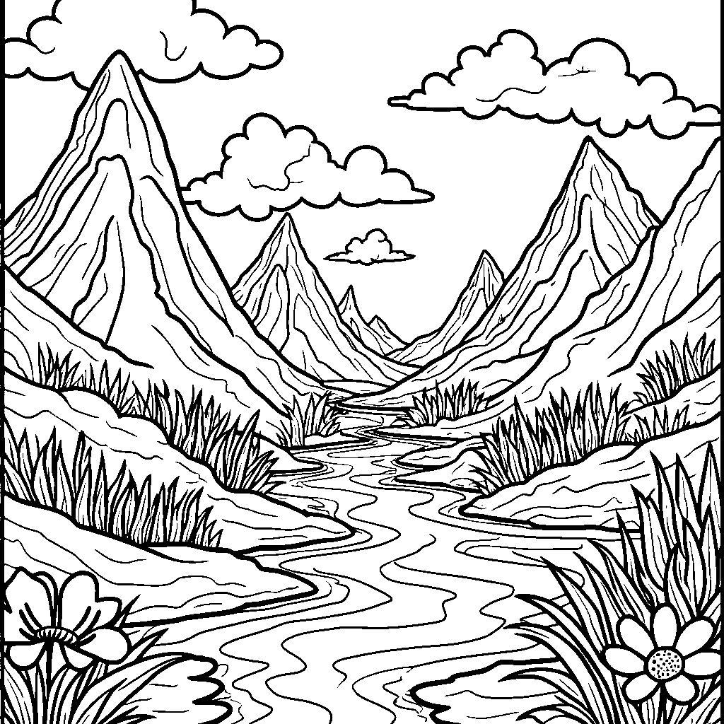 A chocolate river flowing through a marshmallow valley