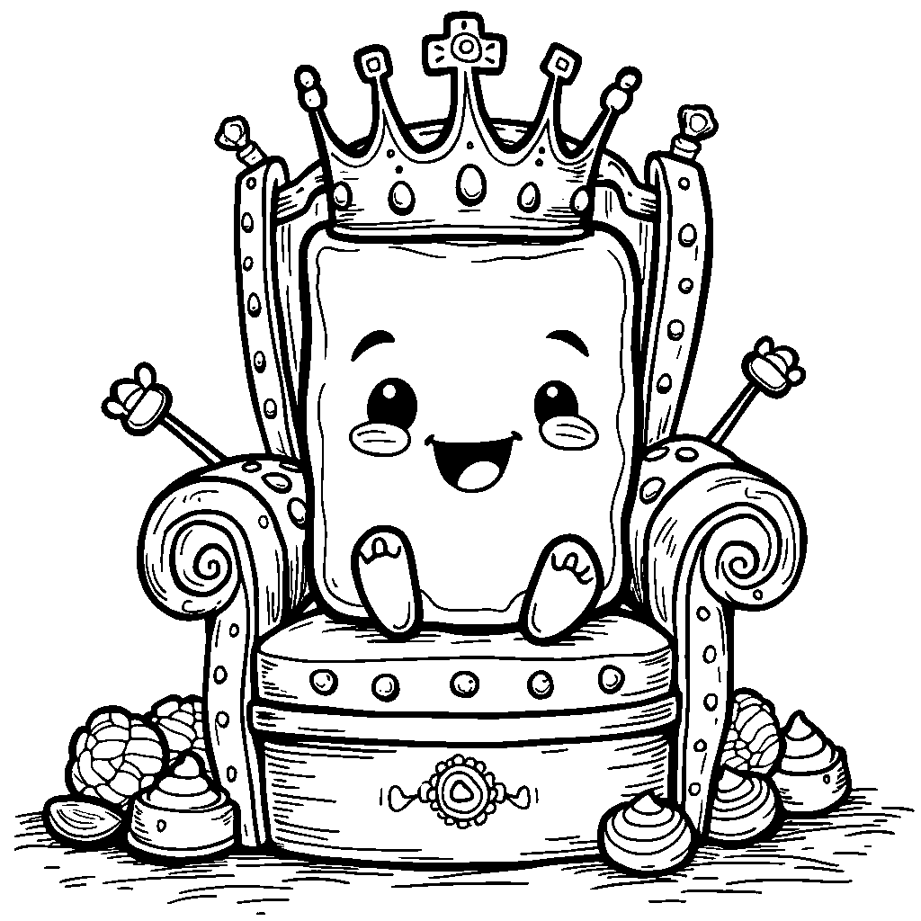 A marshmallow wearing a crown, sitting on a throne