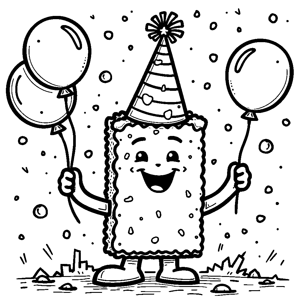 A smiling graham cracker with a party hat on