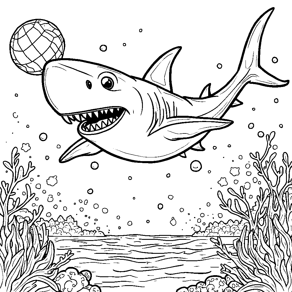 An athletic shark playing ocean sports like volleyball.