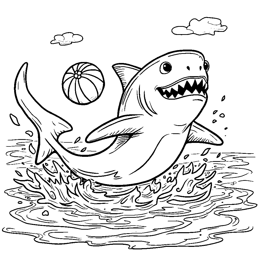 A shark playing catch with a beach ball near the shore