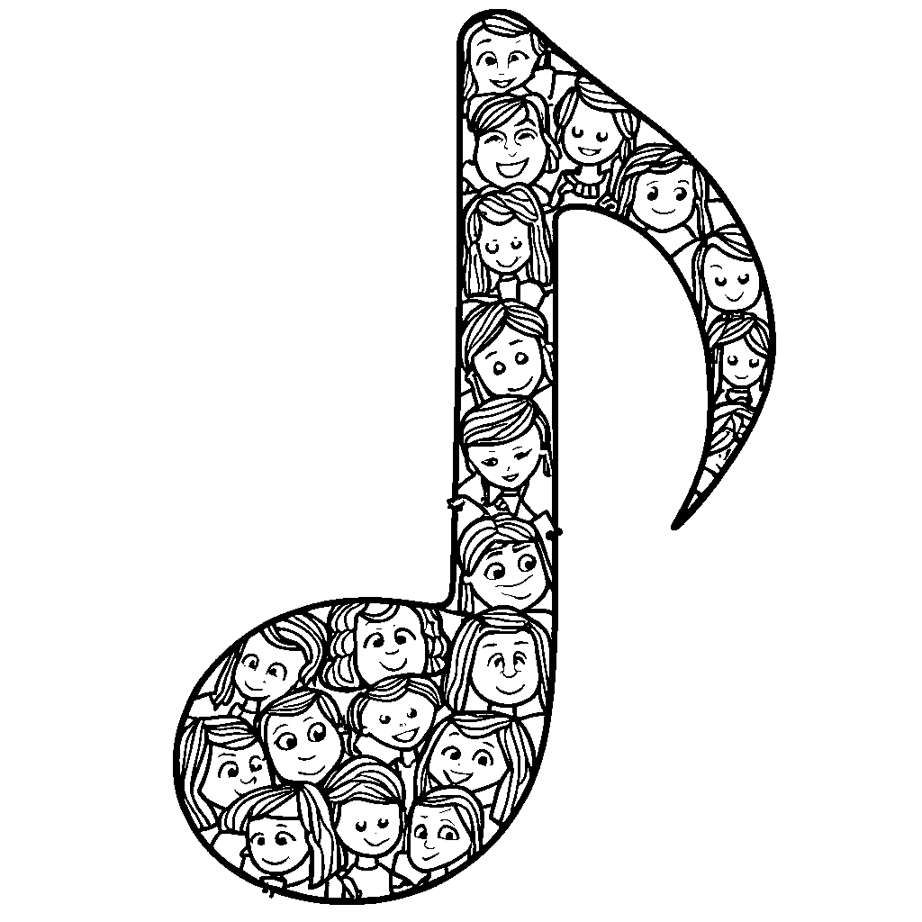 A musical note made up of Sing 2 characters holding hands