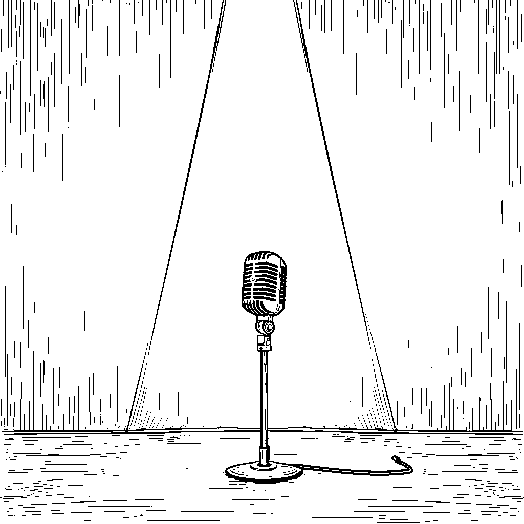 A spotlight shining down on a single microphone on stage