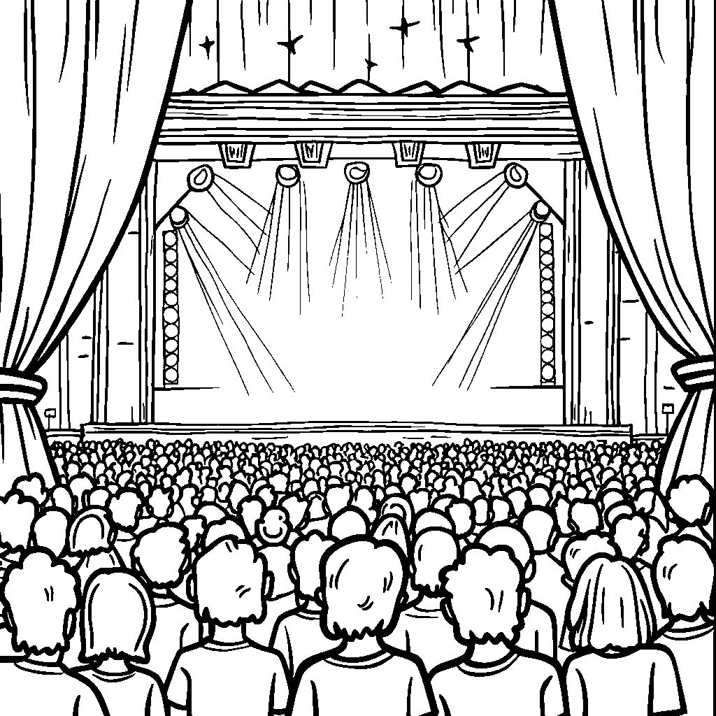 A stage with a curtain opening to reveal a surprise concert