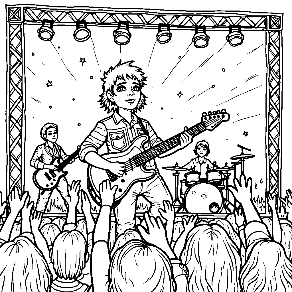 Ash's punk rock band performing on a small stage